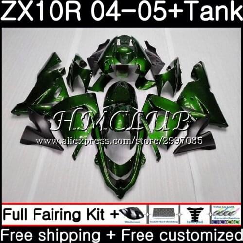 Body +Tank For KAWASAKI NINJA ZX1000 C ZX 10 R ZX-10R 2004 2005 60HC13 ZX1000C ZX10R 04 05 ZX 10R all gloss green 04 05 Fairings