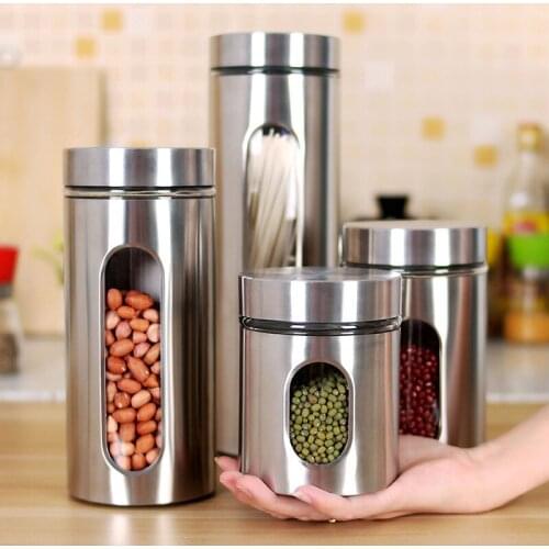Kitchen supplies 304 Stainless steel storage tank Visible glass sealed cans Multi-grain cans Tea cans food storage cans
