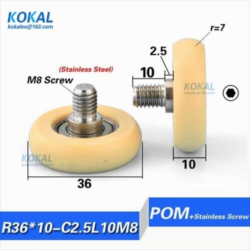 [LPR36*10-C2.5L10M8]Free Shipping 10pcs high loading 608zz ball bearing M8 screw round type bearing wheel roller 0836T