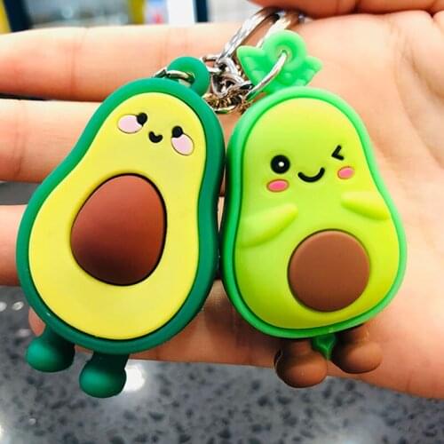 Cute Simulated Fruit Avocado Keychain 3D Soft Resin Smiling Avocado Keychains Couple Jewelry Women Fashion Christmas Small Gift