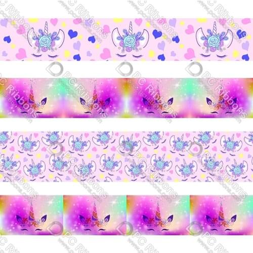 Cartoon Symphony Unicorn printed grosgrain& foe DIY handmade materials hair accessories wedding gift wrap tape ribbons 50 yards