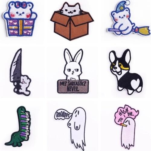 Animal Patch Hippie Cartoon Iron On Patches For Clothing Stickers Rabbit Dog Heat-Sensitive On Clothes Badges DIY On Dress