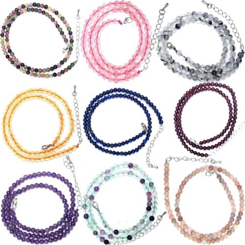 Natural 4mm crystal quartz tourmaline lapis lazuli Beads necklace garnet multiple colors gifts for girls fashion Bracelet choker