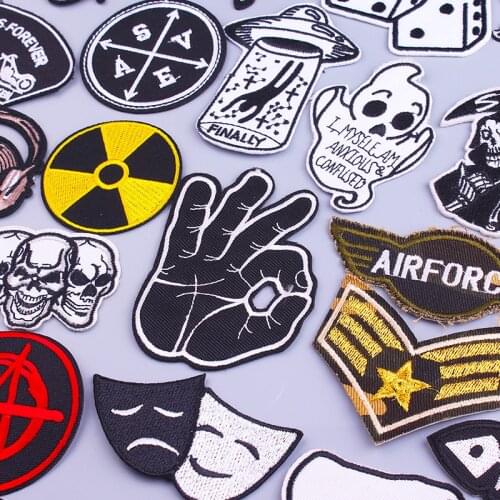 Prajna Hippie Skull Patch Iron On Rock Patch Military Embroidered Patches For Clothes Jacket Fabric Punk/Biker DIY Appliqu Badge