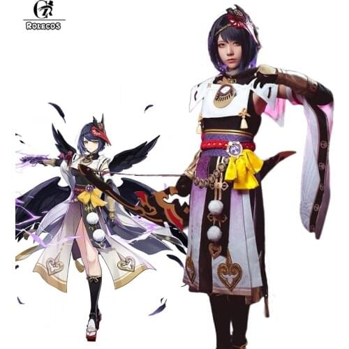 ROLECOS Genshin Impact Kujou Sara Cosplay Costume Game Genshin Sara Cosplay Costumes Women Halloween Dress Sexy Outfits Mask