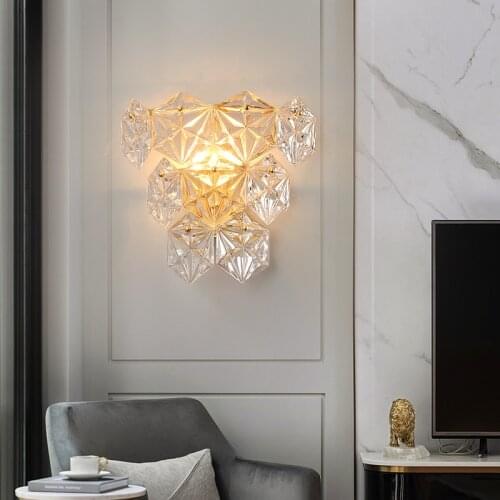 Light luxury background wall living room wall lamp designer model room Hong Kong style villa club bedroom bedside wall lamp