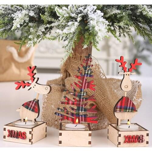 Christmas Ornaments Wooden Patch Candle Holder Creative Elk Glass Candle Decoration Childrens Gift navidad 2020