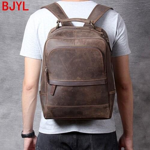 New Vintage Leather Mens Backpack Laptop Bag Travel Backpacks School Bags Large Capacity Original First Layer Leather Male Men