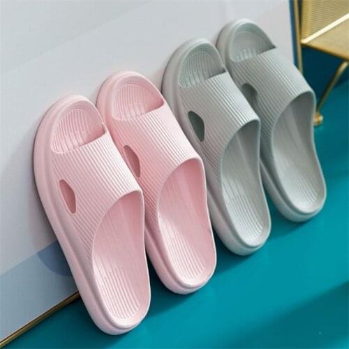 Slippers Sandals Summer Unisex Striped Solid Color Shoes Men Indoor Non-slip Soft Comfortable Rubber Flat Heels Slide For Men