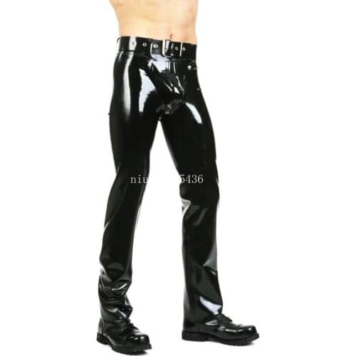 Sexy Latex Man Pants with Front Flat Codpiece Handmade Men Trousers Kakegurui Cosplay Costume