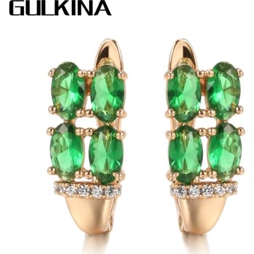 Gulkina Luxury Earrings Fashion Jewelry 2021 Green Natural Zircon Stud Earring for Women 585 Rose Gold Bridal Wedding Jewelry