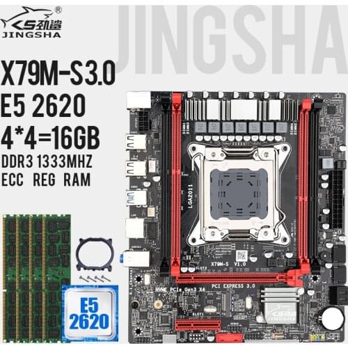 JINGSHA X79M-S motherboard set with E5 2620 and 4*4GB = 16GB DDR3 1333Mhz ECC REG Memory support SATA3 USB 3.0 PCIE-16X SSD M.2