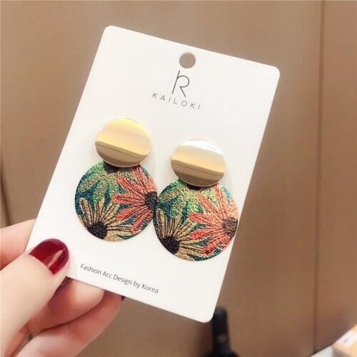 SHUANGR Vintage Flower Round Wafer Statement Geometric Earrings For Women Fashion Jewelry Drop Earings Brincos