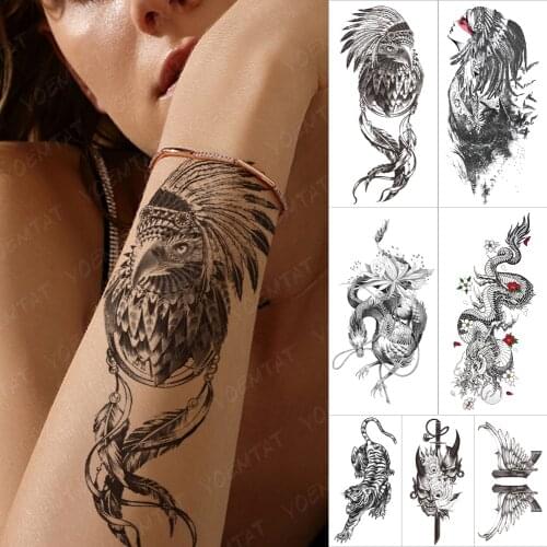 Waterproof Temporary Sleeve tatooo Sticker Eagle Bird Wing Feather Tribal Ring Chains tattoo Arm Body Art Fake tatoo Man Female