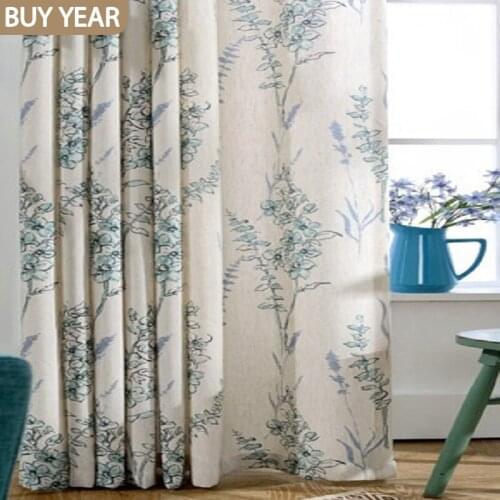 European Style Curtains for Living dining Room Bedroom Fresh Cotton and Linen Printed Curtain Tulle FinishedProductCustomization