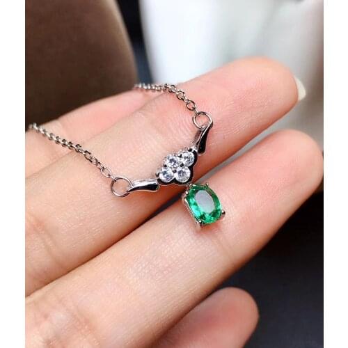 Women necklace exquisite natural Emerald gem pendant of necklace 925 sterling silver necklace green natural gem christmas gift