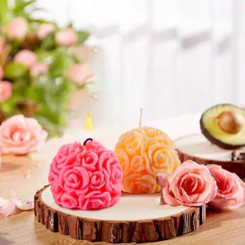1pcs 3D Rose Ball Wedding Candle Silicone Mold Aromatherapy Home Decoration Flower Handmade Candle Making Resin Mould