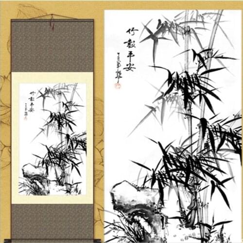 1pc Traditional Home Decoration Chinese Silk scroll painting Xi Mo Bamboo Gongbi painting S032