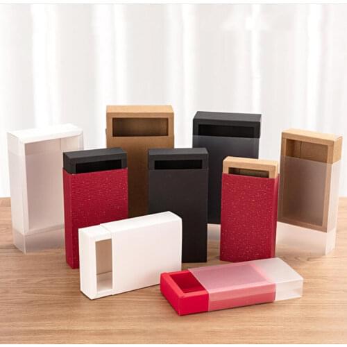 10pcs Kraft Paper Box With Frosted transparent cover Drawer Style Cardboard Box For Doll Packaging Jewelry Gift Box