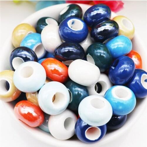 10 Pcs Wholesale Lot Bulk 5mm Big Round Hole Ceramic European Beads Charms Fit Pandora Bracelet Bangle for Jewelry Making Kit