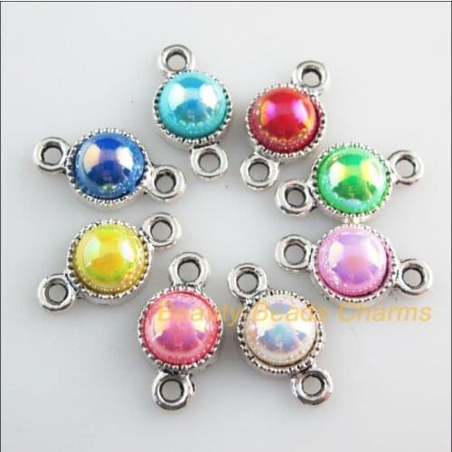 16 New Charms Mixed Acrylic Flatback Flower Connectors Tibetan Silver Tone 18mm