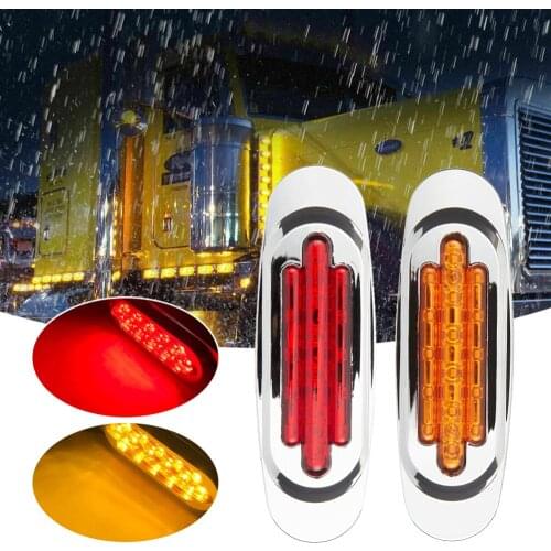 16LED Diode Side Taillights Orange Red Side Marker Lights Electroplated 12V/24V Car External Lamp for Car Truck Trailer Truck
