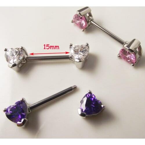 2Piece 14G Love Heart Nipple Ring Stainless Steel Mamilo Cubic Zirconia Heart Nipple Bar Rings Body Piercing Jewelry