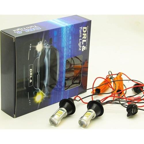 2pcs T20 7440 2835 42SMD 20W Car LED DRL Daytime Running Light Dual Color Switchback Turn Signal Lamp Bulb