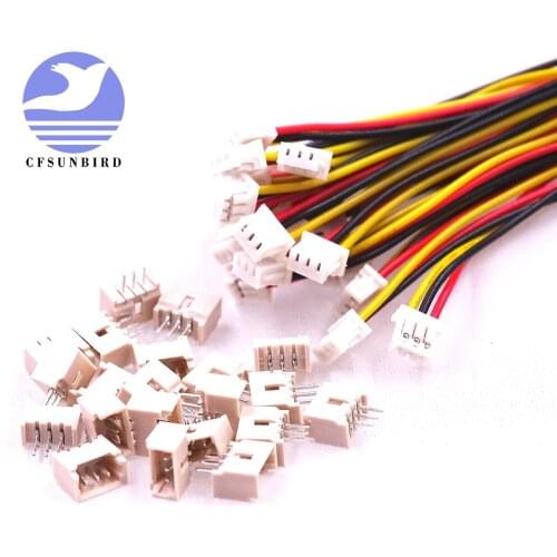 20pcs/set JST Connectors 1.25MM 3-Pin Connector with Wires Cables 100MM for Circuit Board Wholesale