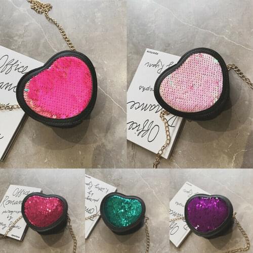 2019 Fashion Brand Women Bag Love Heart Shape Design Bling Bling PU Leather Chain Mini Crossbody Bags for Women Girls