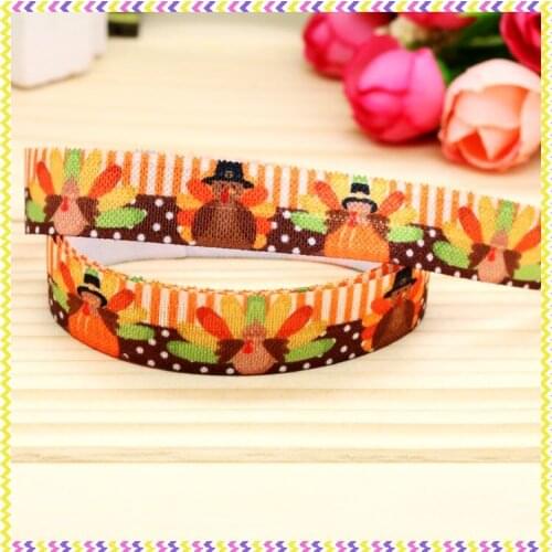 5/8'' Free shipping Fold Elastic FOE Thanksgiving turkey printed headband headwear diy decoration wholesale OEM P4851