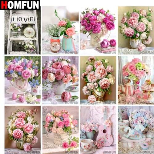 HOMFUN Diamond Painting Full Square/Round Drill 5D DIY "Pink rose flower" Daimond Embroidery Rhinestone Cross Stitch Home Decor