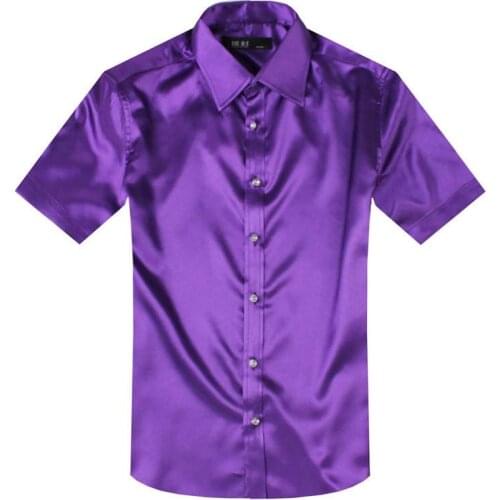 ANPOETCHY Brand Shirt Summer Men Faux Silk Shirt Short Sleeve Bright Fabric Dress Shirts 14 Color Korean Fashion Clothing