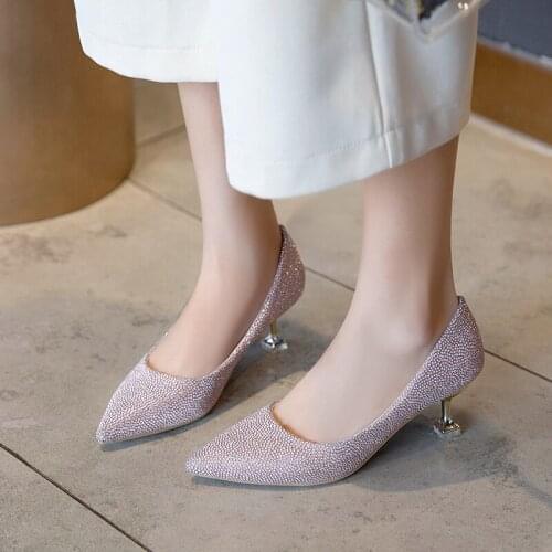 Elegant Ladies Bling Thin High Heels Pumps 2020 Spring Sexy Pointed Toe Shallow Mouth Shoes Fashion Party Pump Woman
