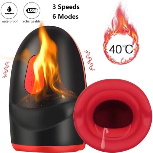 Electric Silicone Vibrating Oral Sex Masturbator Usb Heating Blowjob Mouth Sucking Masturbation Cup Adult Sex Toys for Men Male