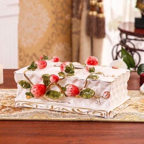European Ceramic Tissue Box Golden Stroke Living Room Desktop Paper Boxes Relief Decorative Western Restaurant Napkin Organizer