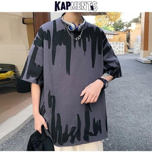 KAPMENTS Men Tie Dye Harajuku Japanese Streetwear Tshirts 2021 Mens Summer Black Cotton Plus Size Tops Male Fashion Loose Tshirt