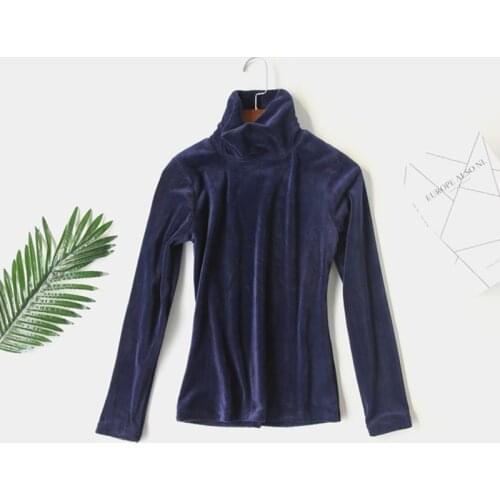 G1565 Autumn winter 2020 new fashion golden velvet women semi-high collar long sleeves T shirt cheap wholesale