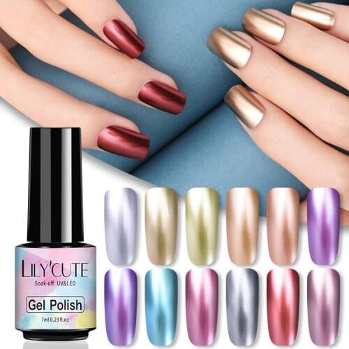 LILYCUTE 7ml Metallic Mirror Silver Nail Gel Polish Soak Off Rose Gold Semi Permanent UV Gel Varnish Nail Art Design Varnishes