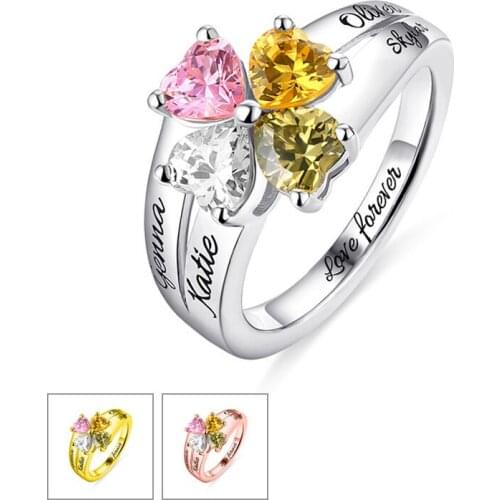 Xiaojing Engraved Mom Jewelry Mothers Love and Luck Birthstones Ring 925 Sterling Sliver Custom Name Rings for Women Wholesale