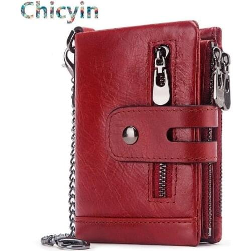 New Genuine Leather Women Wallet Female Red Color Coin Purse Small Walet Portomonee Zipper And Money Bag Lady Mini Card Holder