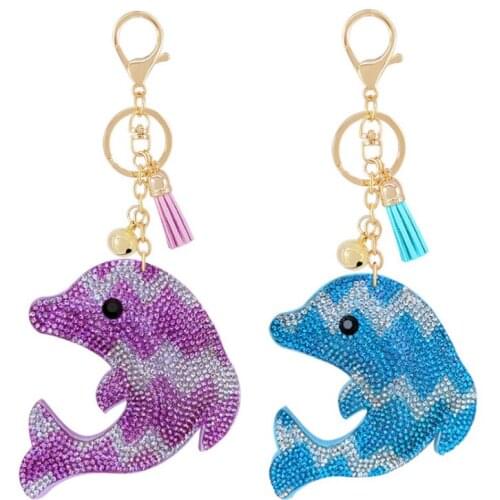Cute Dolphin Keychain Rhinestone Crystal Keyring Car Key Chain Women Key Holder Ring Bague Wholesale Jewelry Gifts Accessory