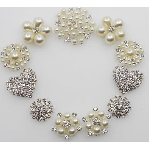 2018 Fashion 11pc silver combination alloy pearl rhinestone buttons crystal brooch invitation wedding Bridal bouquets decorate