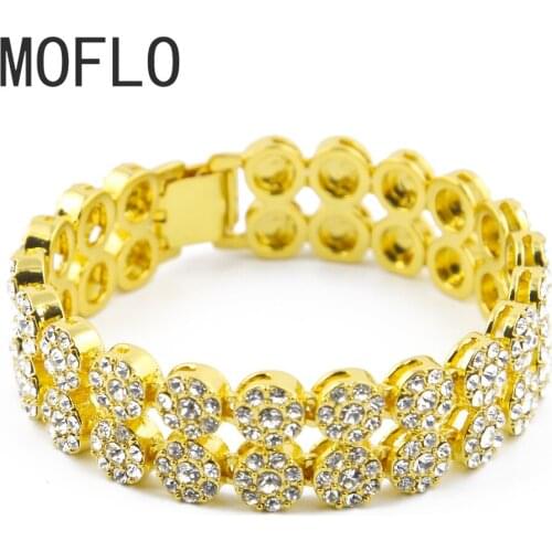 MOFLO Full Diamonds 2 Rows Round Bracelet European and American Gold Plated Bling Iced Out Popular Hip-hop Mens Bracelet