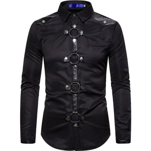 Manga Longa Camisa Masculina Dress Shirt Men Dark Master European Mens Gothic Rivet Long Sleeve Shirt Ropa De Hombre 2020