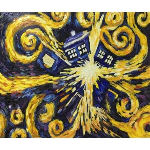 Wall art abstract paintings Doctor Who Exploding Tardis oil on canvas Hand painted modern artwork for living room decor large