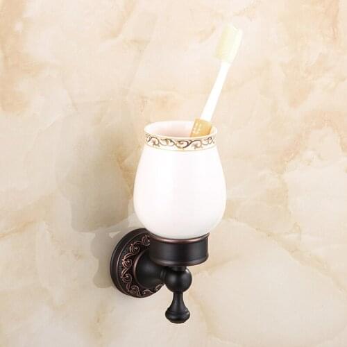 Oil Rubbed Black Bronze Wall Mounted Toothbrush Holder Brass Bathroom Toothbrush Single Cups Holder KD952