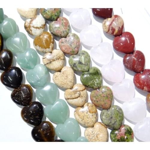16x16mm Natural Crystal Turquoises Agates Tiger Eye Stone Heart Shape Bead for DIY Jewelry Making Bracelet Necklace 12pcs Strand