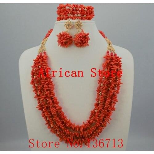 Nigerian Wedding Beads Jewery Set African Red Coral Beads Jewelry Set 2016 New Bridal Jewelry Best Selling Free Shipping R214