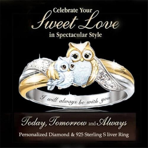 New Style Exquisite Creative Ring Fashion Hot-selling European And American Two-tone Owl ring Jewelry Womens Animal Ring